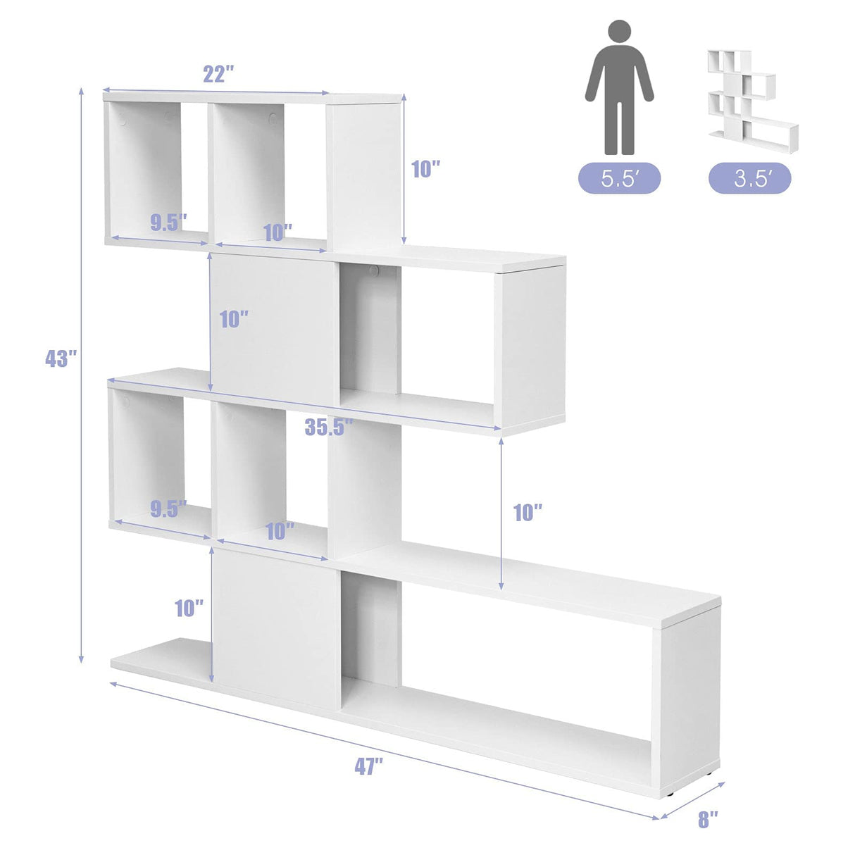 16 Shelves Bookshelf, Open Shelf Bookcase, 5-Tier Display Shelf Storage Organizer for Home Office Living Room, Wood Bookshelf Storage Cube Organizer, 47 x 8 x 43 Inch