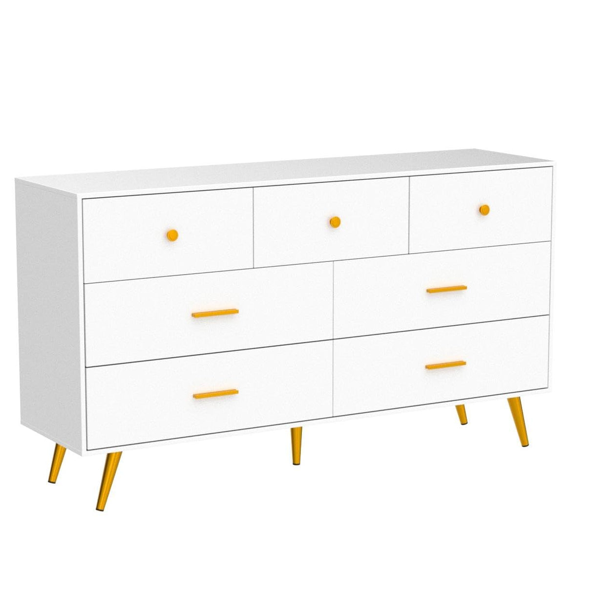 7 Drawer Dresser for Bedroom, Modern White Wood Dresser with Wide Drawers