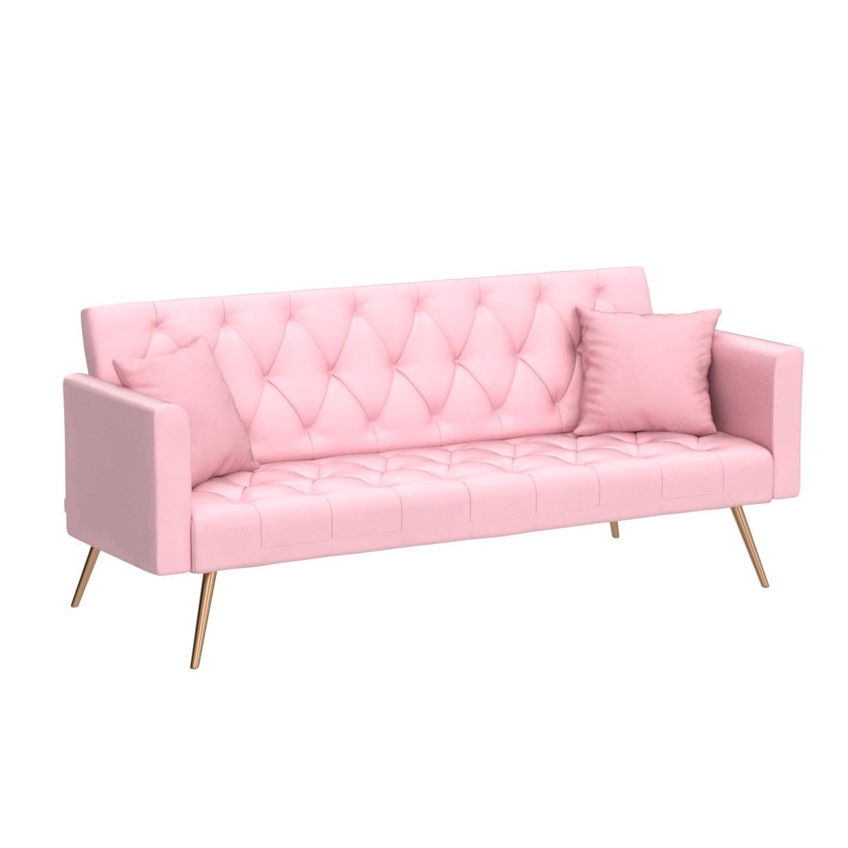 Velvet Futon Sofa Bed with 2 Pillows, Convertible Sleeper Sofa Couch