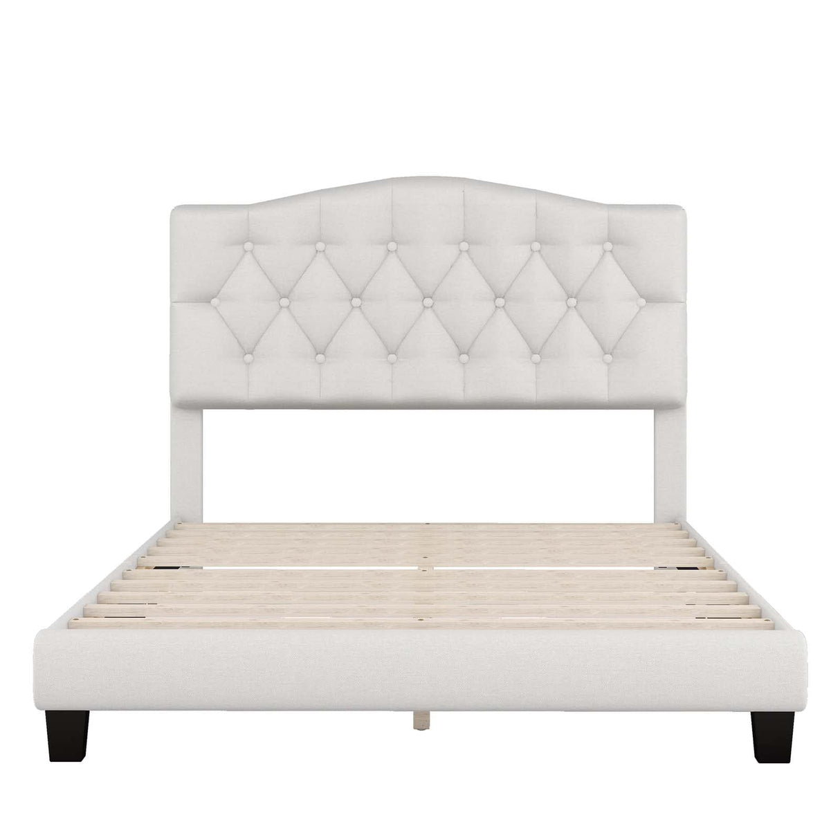 Full Size Upholstered Platform Bed Frame with Saddle Curved Headboard