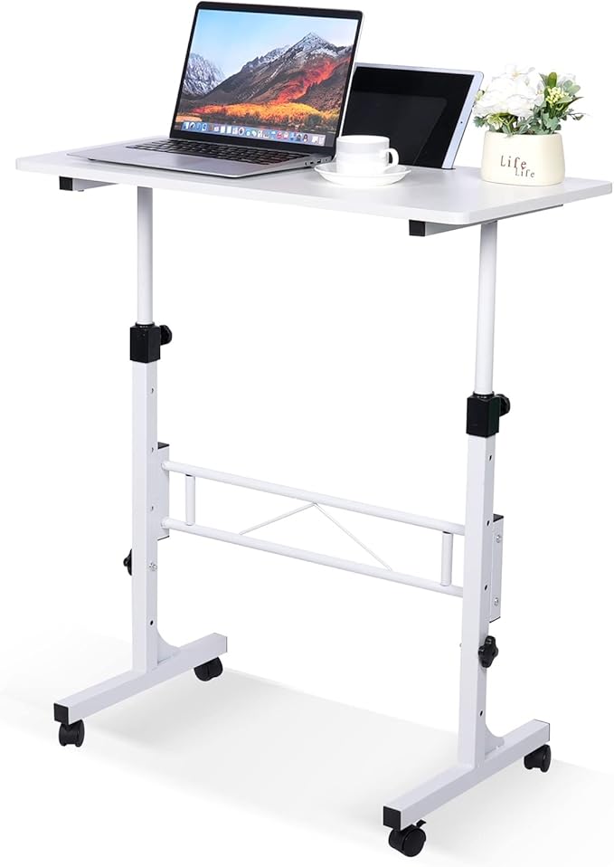 Standing Desk Adjustable Height, Mobile Stand Up Desk with Wheels Small Computer Desk Rolling Desk