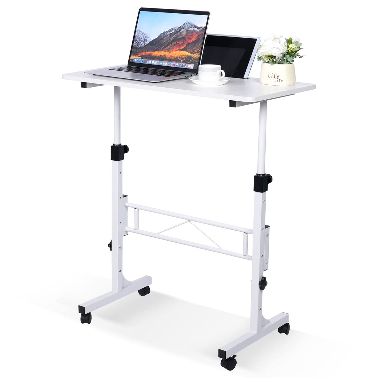 Standing Desk Adjustable Height, Mobile Stand Up Desk with Wheels Small Computer