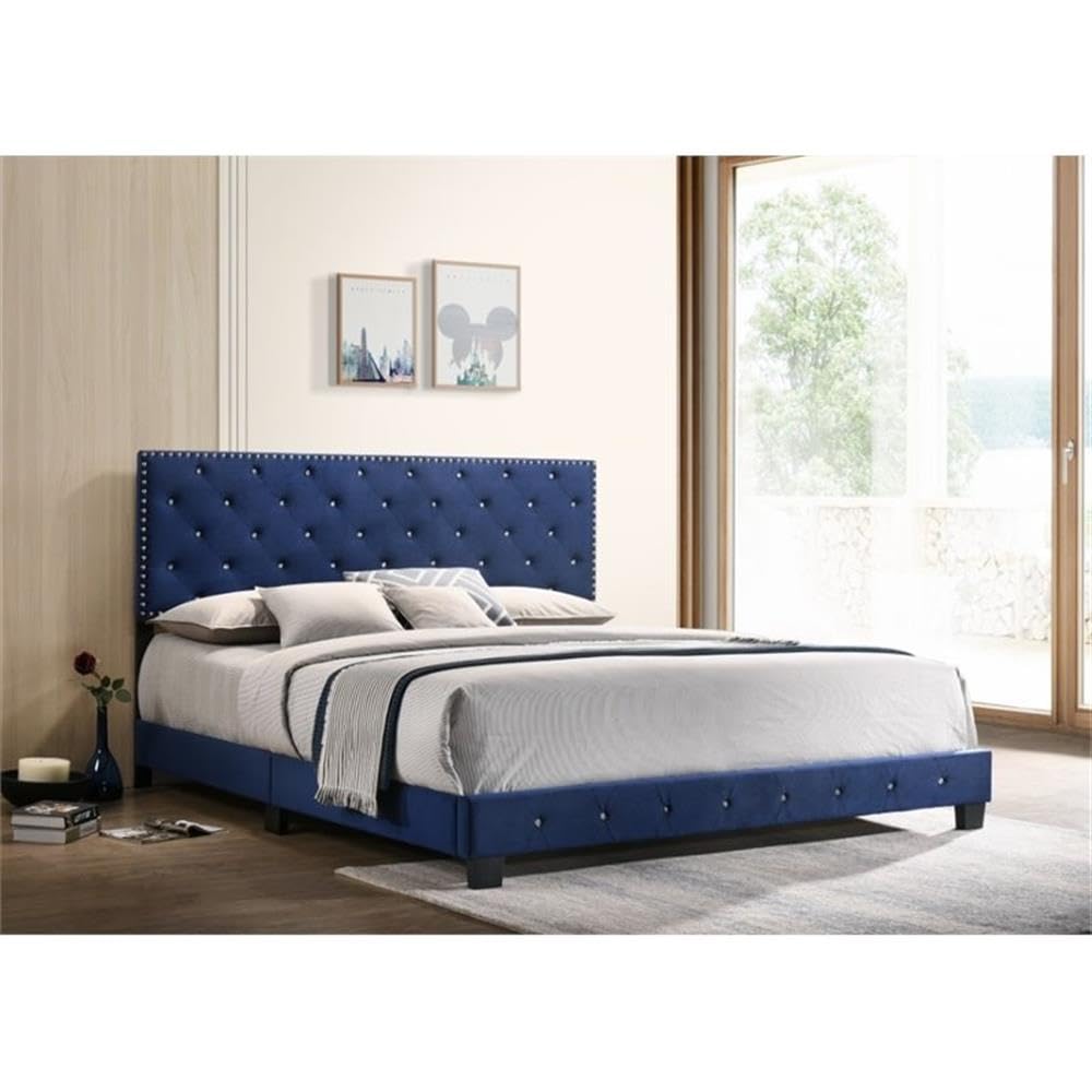 Suffolk Velvet Upholstered King Bed in Navy Blue