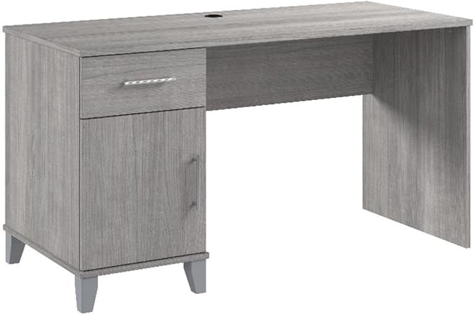 Somerset 54W Office Desk with Drawer and Storage Cabinet in Ash Gray | Computer Table for Home Office Workspace