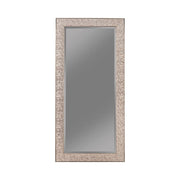 Benjara Rectangular Beveled Accent Floor Mirror with Glitter Mosaic Pattern