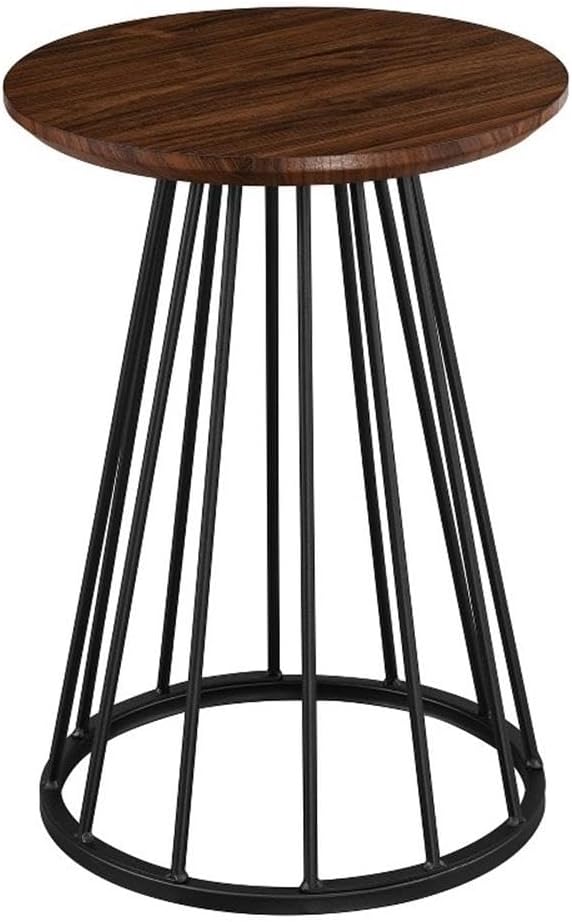 Vivv Modern Round Metal-Base Side Table, 16 Inch, Dark Walnut