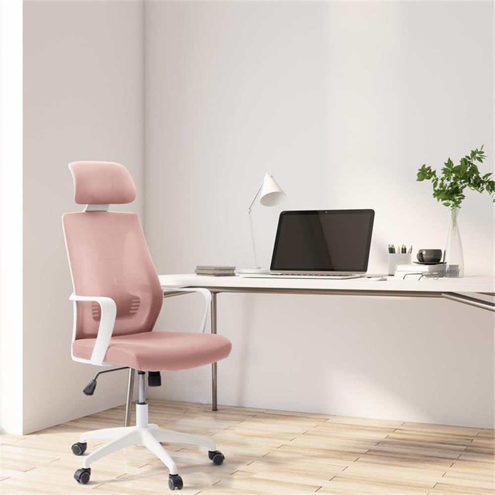 Row Modern Fabric Mesh Back Pink and White Office Chair