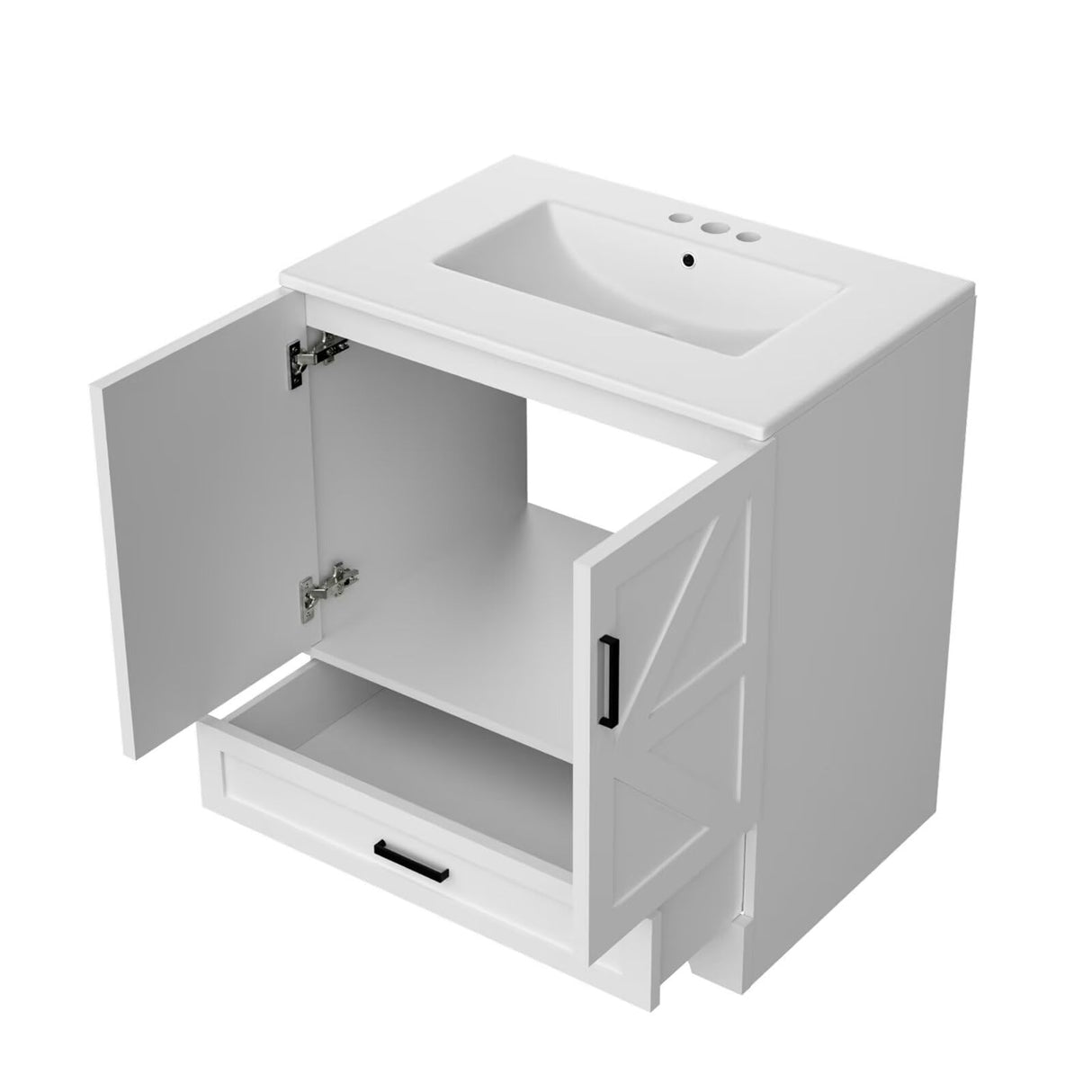 30" Farmhouse Bathroom Vanity with Ceramic Sink, Floor Standing Single Basin Vanity Set