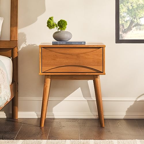 Edison Modern Solid Wood Retro 1-Drawer Nightstand, 25 Inch, Caramel