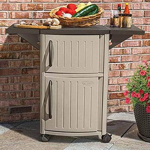 Outdoor Patio Grill Prep Station Cart with 2 Storage Cabinets, Light Taupe/Mocha