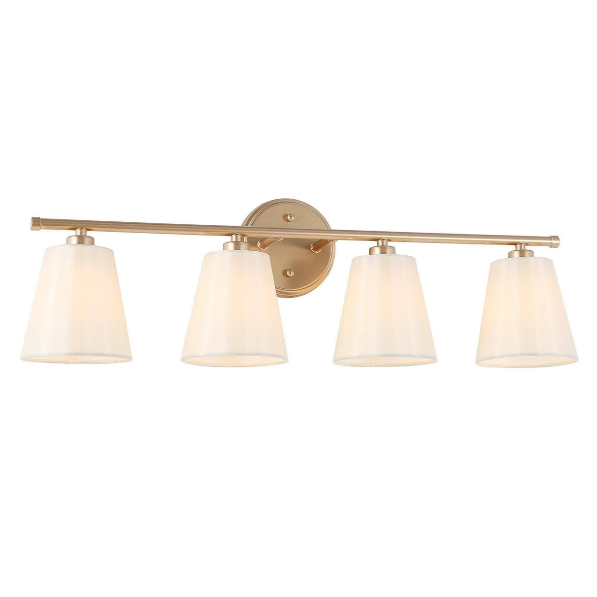 Gold Bathroom Light Fixtures, 4 Light Modern Vanity Lights with White Fabric Shades