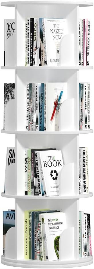 Rotating Bookshelf, Revolving Bookcase 360 Display Round Bookshelf Narrow Swivel Corner Book Shelf