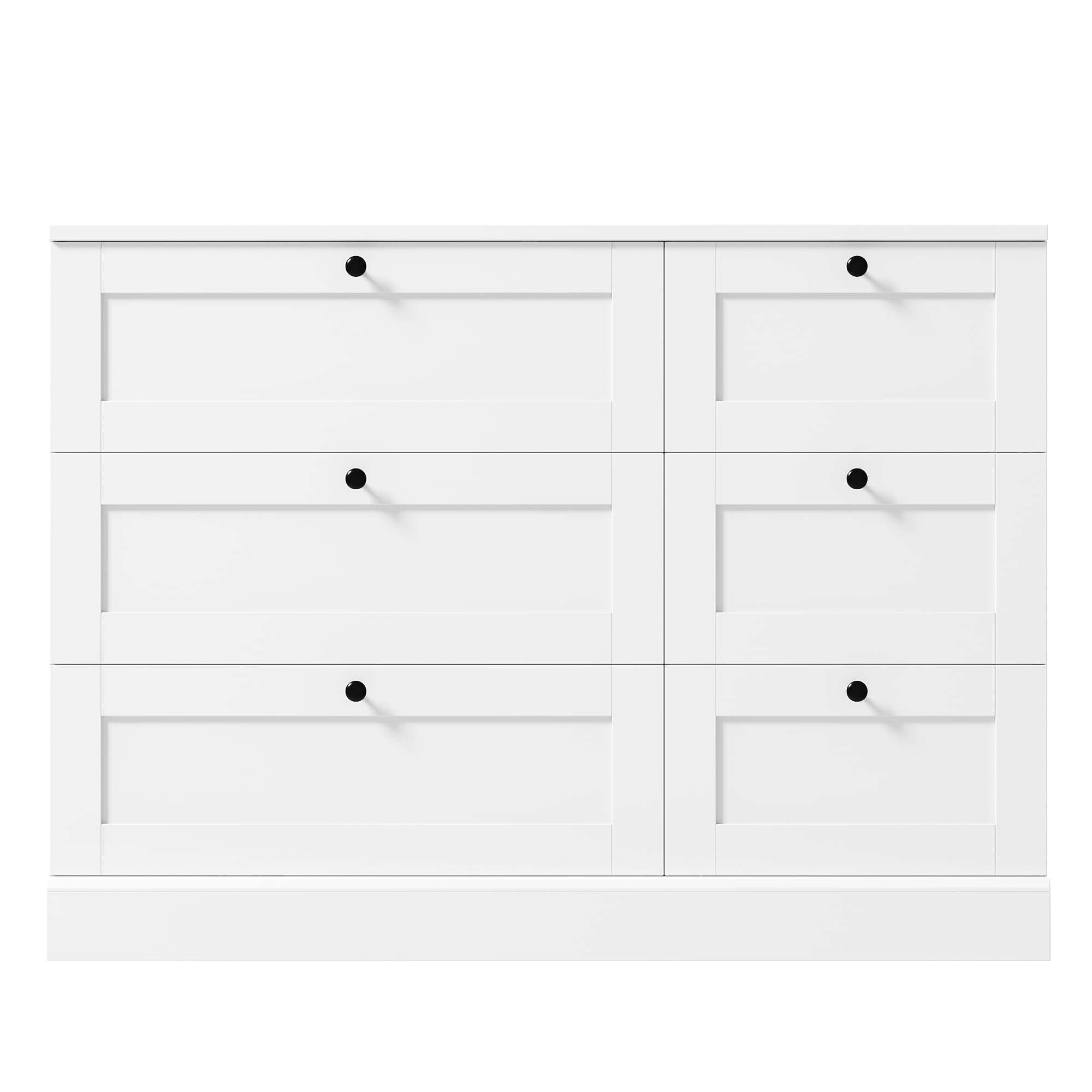 HOSTACK 6 Drawer Dresser, White Dresser for Bedroom, Wood Chest of Drawers, Wide Double Dresser, Modern Drawer Chest for Living Room, Entryway, Hallway, White