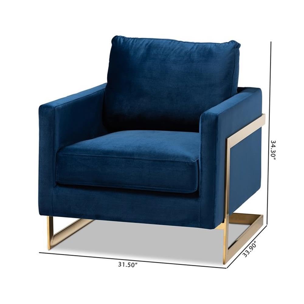 Matteo Velvet Fabric with Gold Finish Accent Chair in Royal Blue