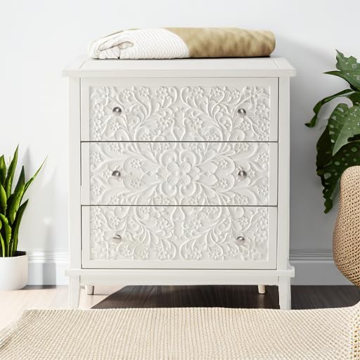 3-Drawer Fully-Assembled Flower Motif Dresser for French Country, Farmhouse, Modern