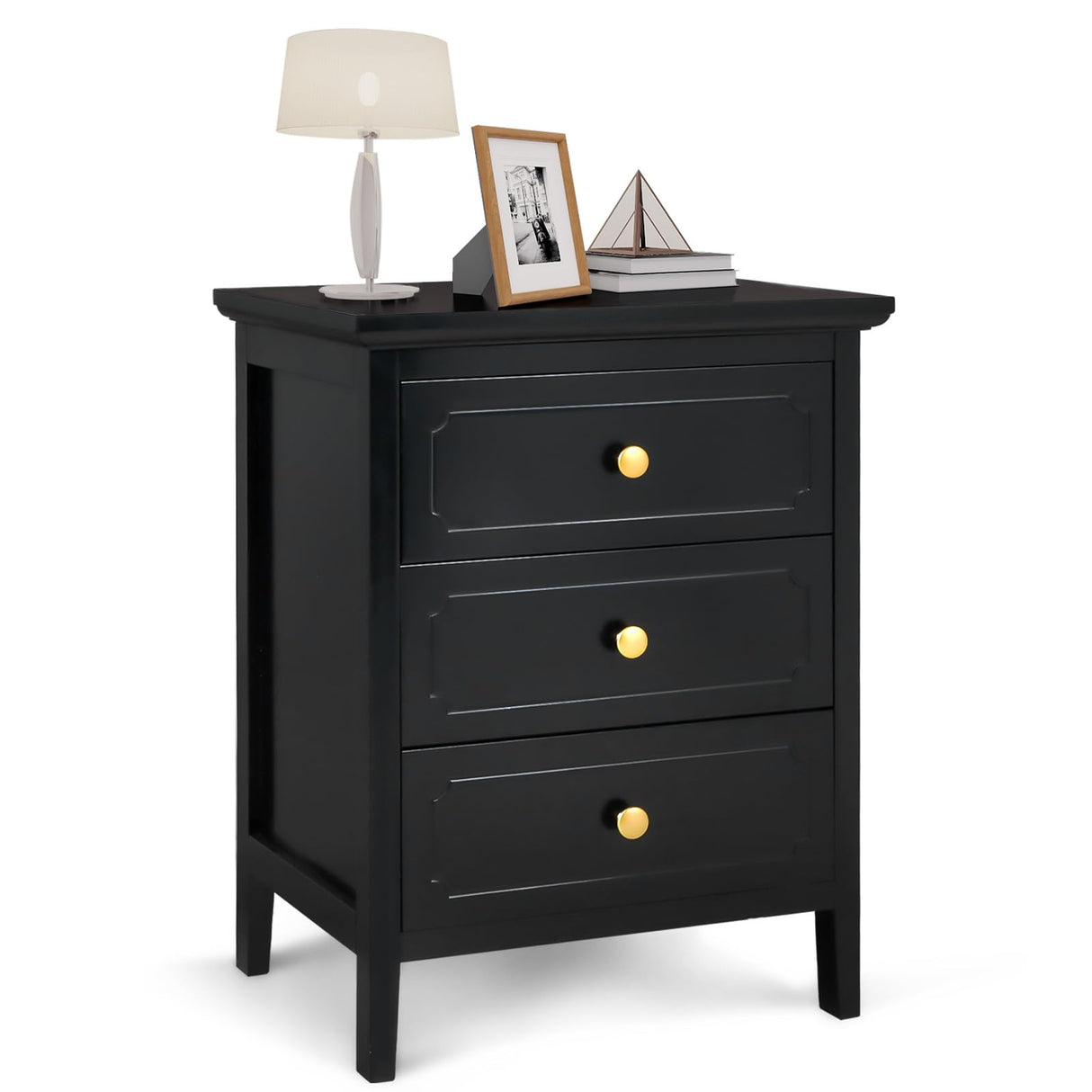 3 Drawer Nightstand Black Large Night Stands with Drawer 19 Inch Modern Bedside Table for Bedrooms Wooden