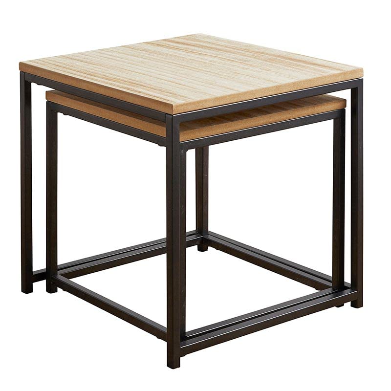 Contemporary Rectangular Wood Top Nesting Accent End Or Side Tables for Living Room