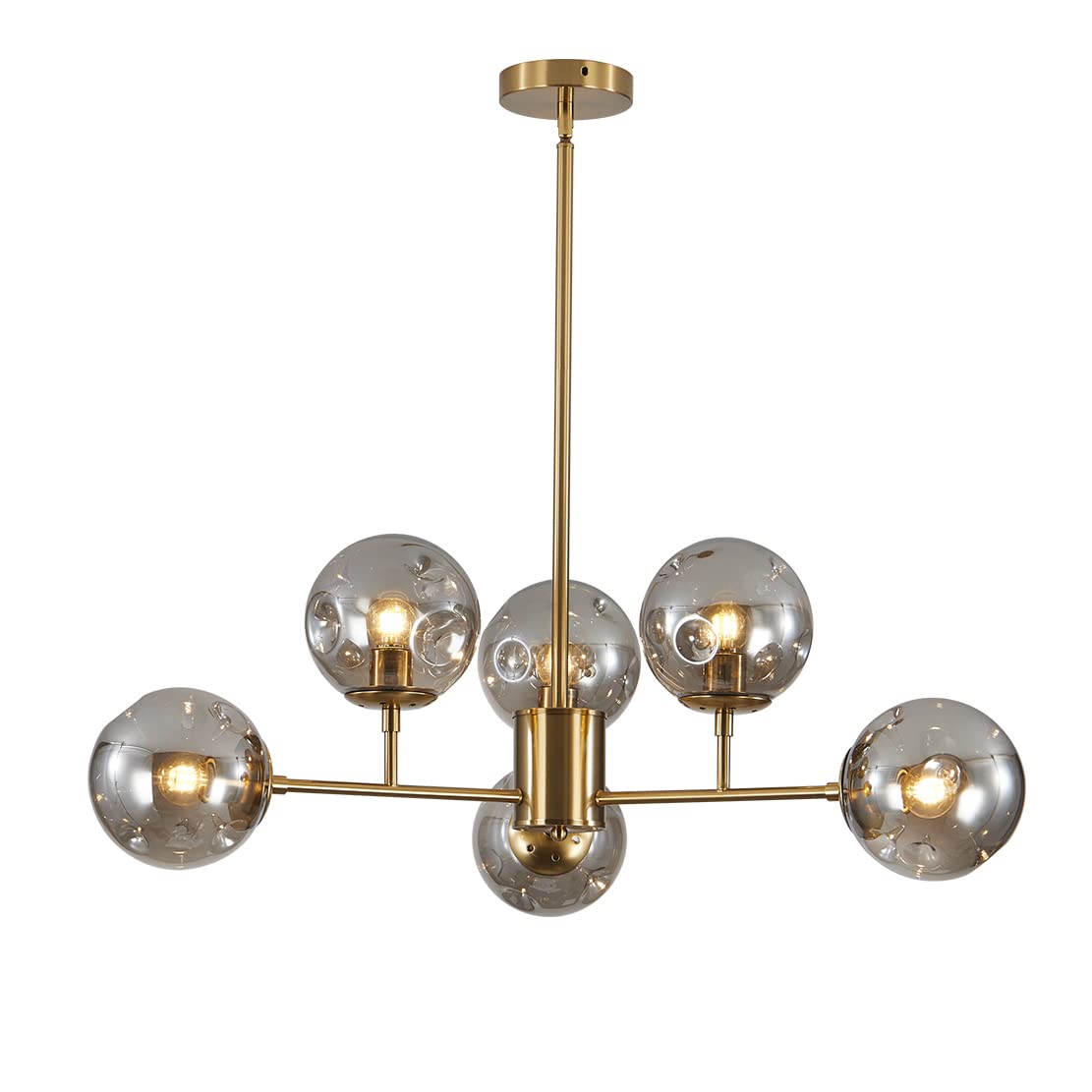 Century Modern 6-Lights Pendant Light Fixture Brushed Brass Globe