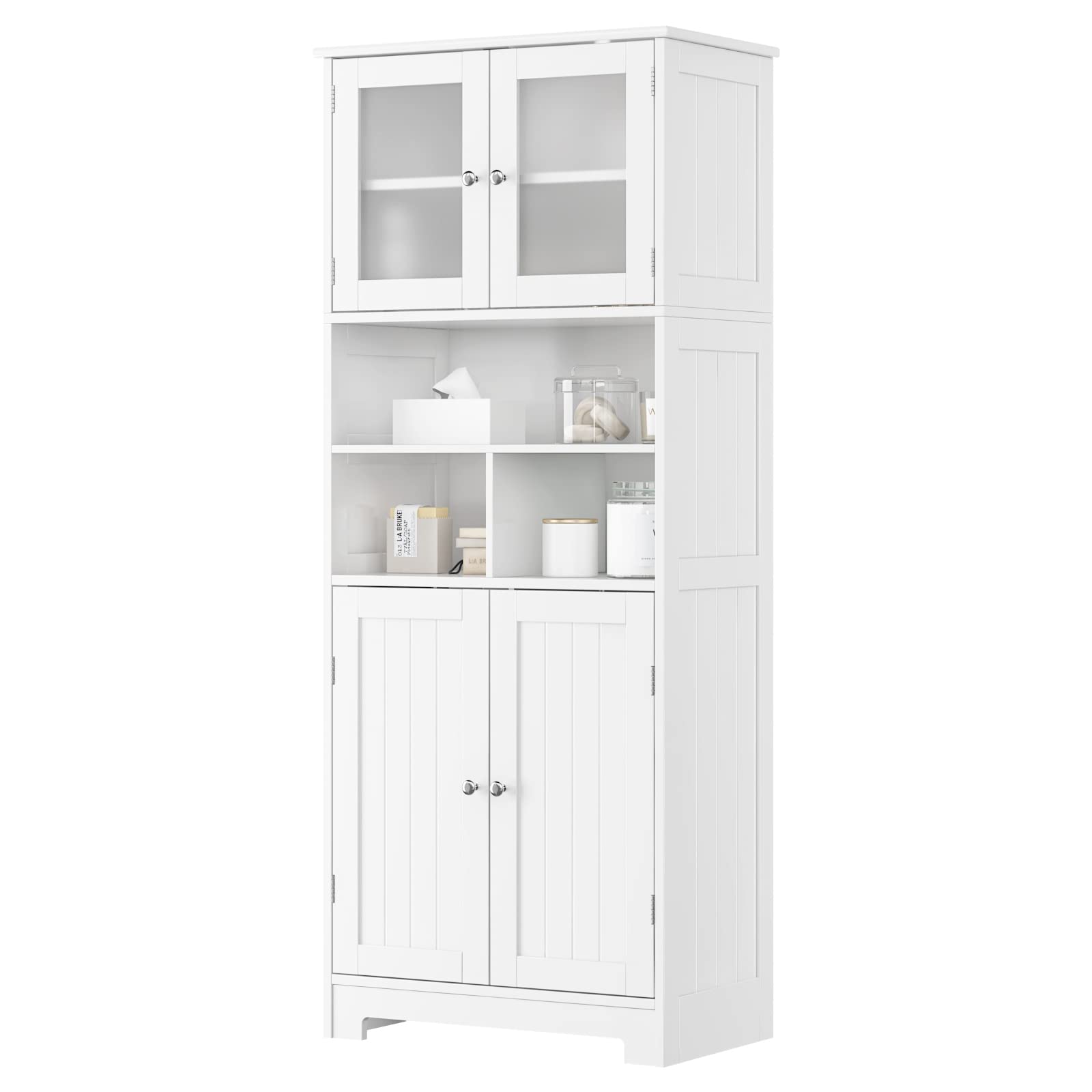 Tall Bathroom Storage Cabinet, Wooden Storage Cabinet with Doors and Shelves