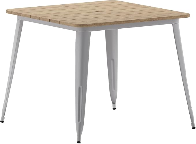 Declan Commercial Outdoor Dining Table with Umbrella Hole, All Weather Poly Resin Top