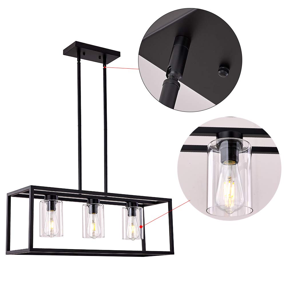 Dining Room Lighting Fixture Hanging Farmhouse Black 3 Light Modern Pendant