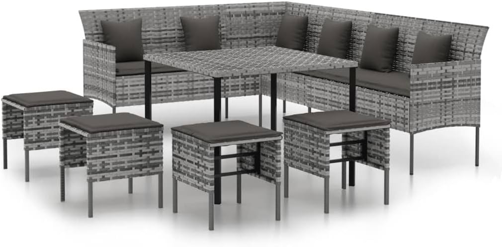 6 Piece Outdoor Dining Set with Cushions, Weather Resistant PE Rattan, Modern Design