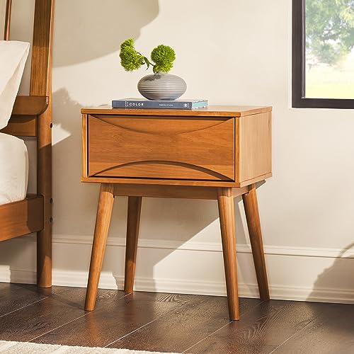 Edison Modern Solid Wood Retro 1-Drawer Nightstand, 25 Inch, Caramel