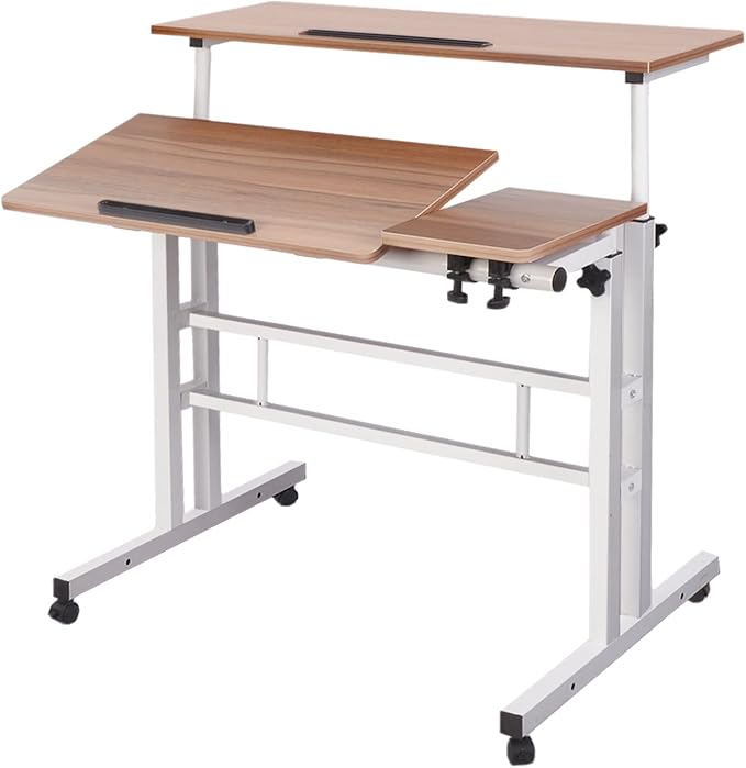 Adjustable Computer Rolling Desk Cart on Wheels Home Office Workstation