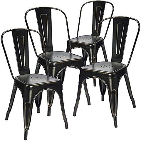 Metal Indoor-Outdoor Chairs Distressed Style Kitchen Dining Chairs Stackable Side