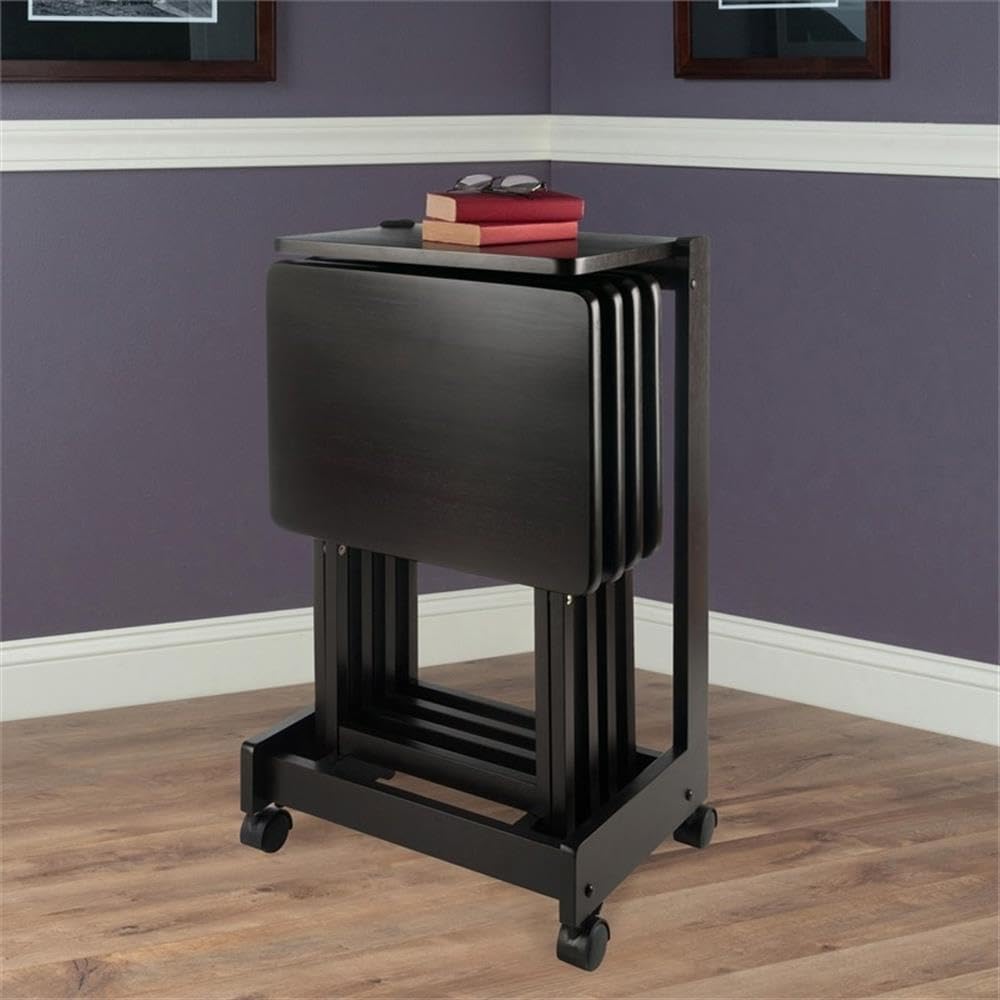 Brienda Foldable Snack Table Set with Flip Top and Storange Rack, Set of 4 Tables