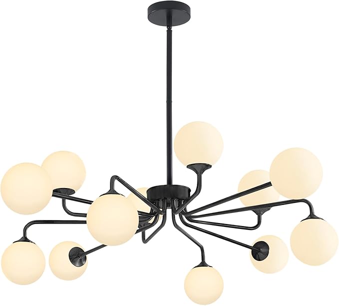 Lighting Black Sputnik Ceiling Light Fixture Modern Glass Ball Chandelier Globe Pendant Light 12-Light