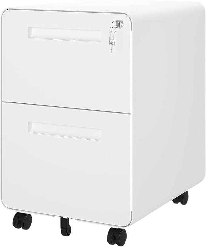 2 Drawer Rolling File Cabinet, Metal Mobile Filing Cabinet with Lock Under Desk