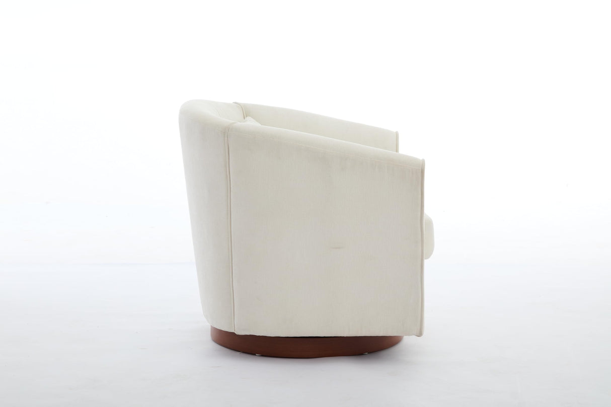 Swivel Accent Chair,Chenille Single Barrel Chairs with Wood Base Side,Comfy Swivel Accent Chair with Wide Upholstered for Living Room Bedroom(White)