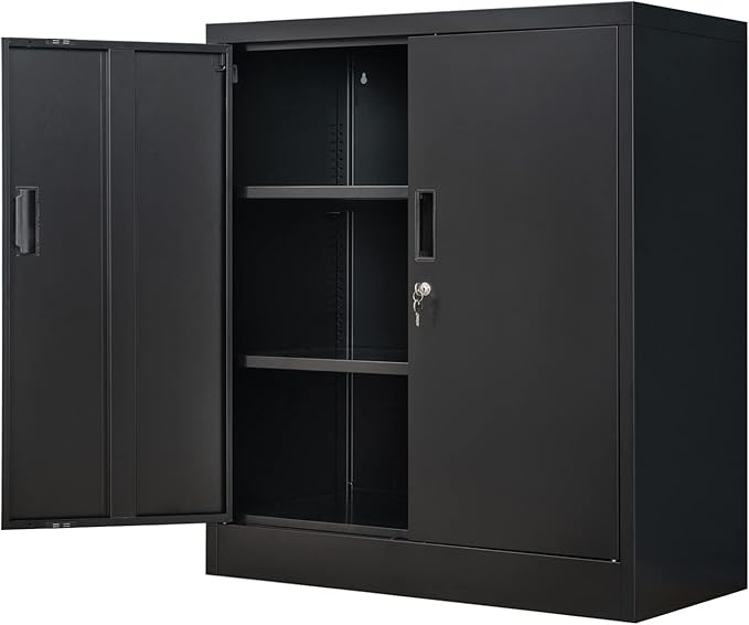 Metal Storage Cabinet with 2 Doors and 4 Shelves, Lockable Steel Storage