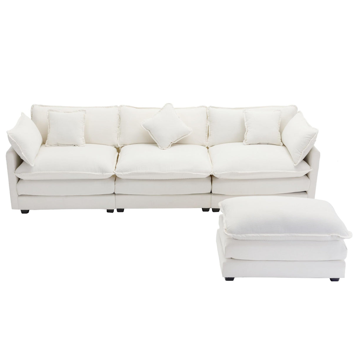 Modular Sectional Sofa Couch L-Shaped with Convertible Ottoman for Living Room, Modern Contemporary 3-Seat Sofa Couch for Apartment Office, Chenille Fabric, Beige