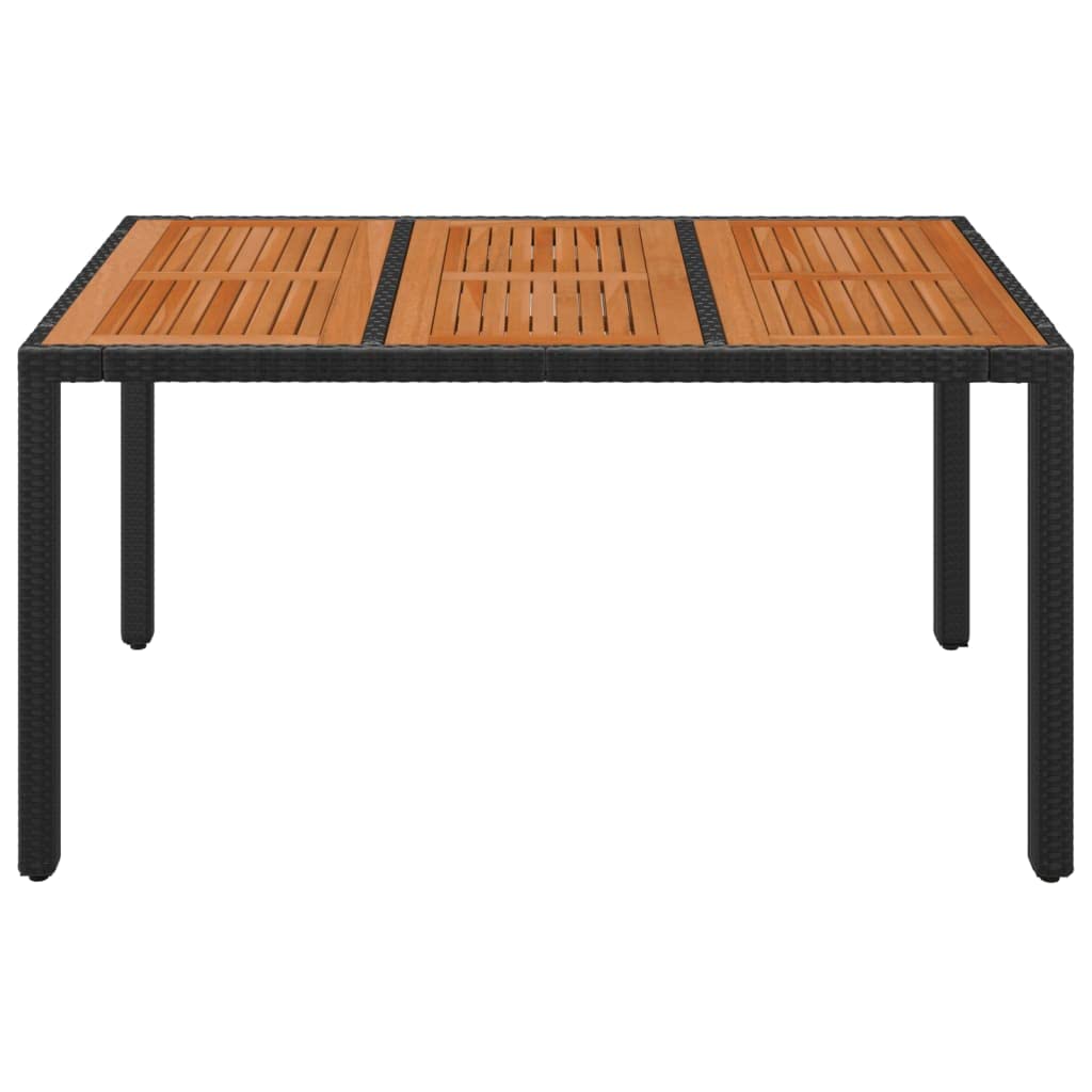 Outdoor Patio Dining Table with Acacia Wood Top - Black Poly Rattan 59.1"x35.4"
