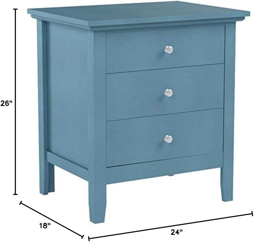 Hammond 3 Drawer Nightstand in Teal Blue