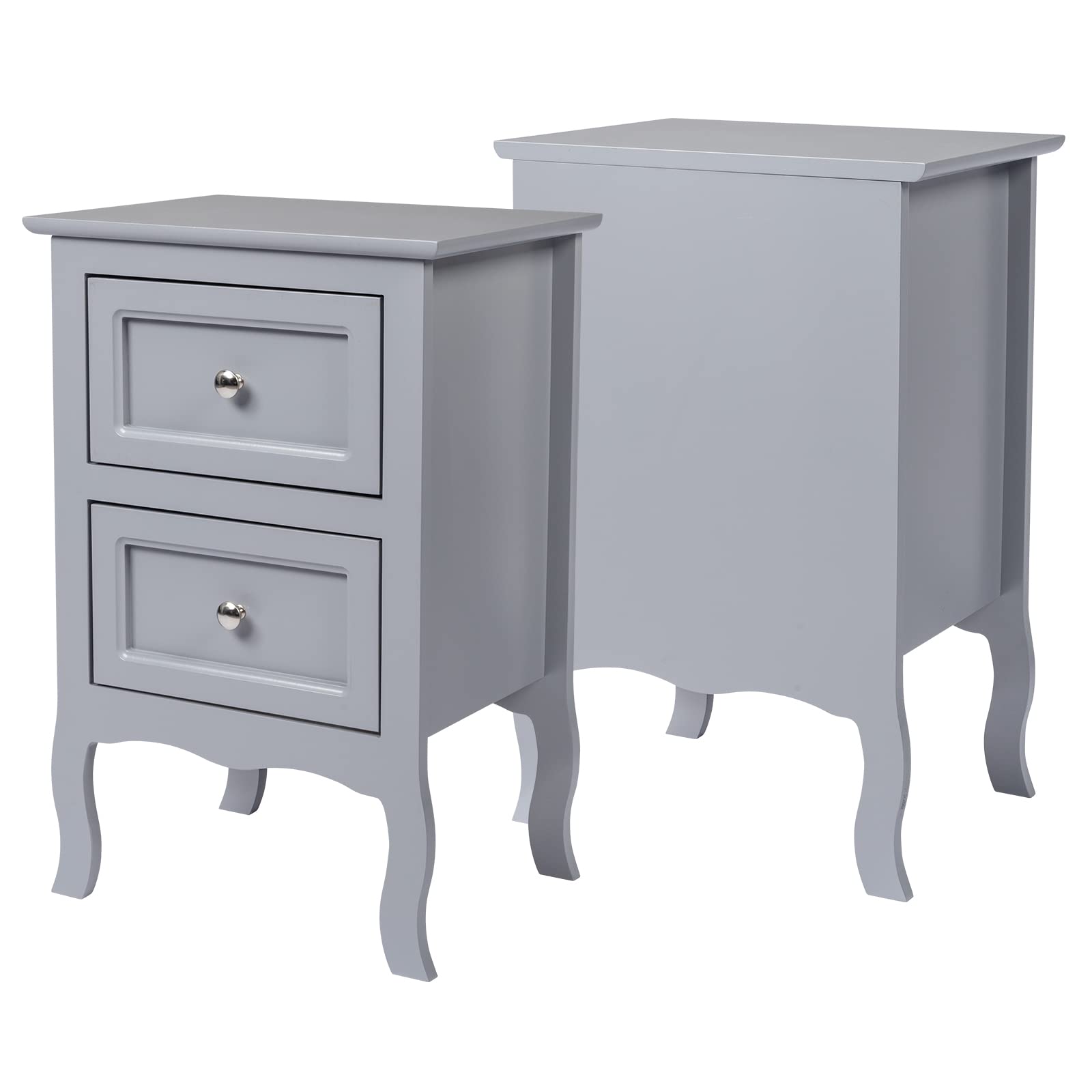 Gray Nightstand Set of 2, Nightstands with 2 Drawers, Bed Side Table/Night Stand