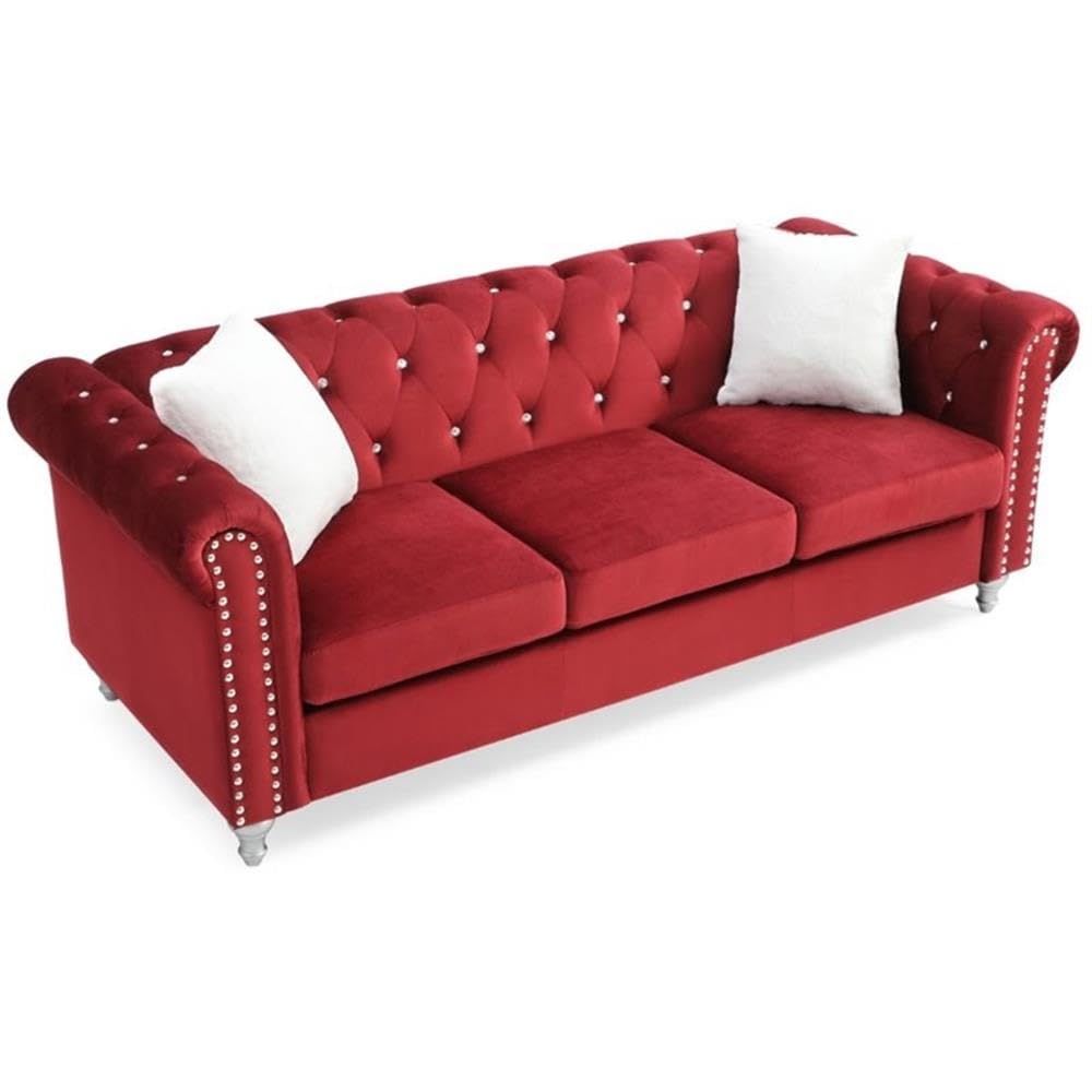 Raisa Velvet Sofa in Burgundy