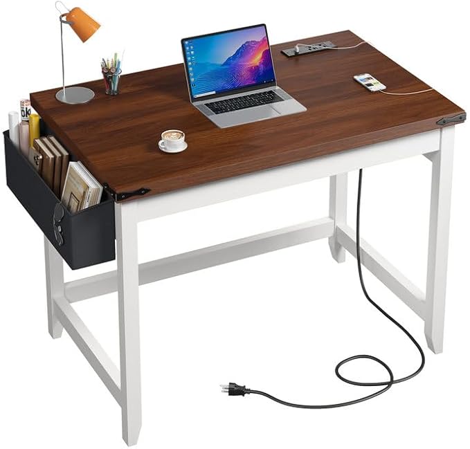 Computer Desk, Small Desk with Power Outlet, Home Office Desks, Study Desks