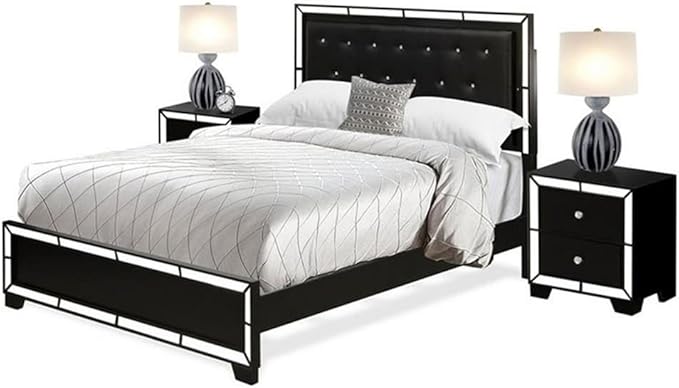 3-PC Nella Bedroom Set with Button Tufted Queen Bedframe