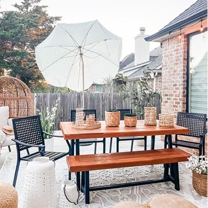 Outdoor Acacia Wood Bench, 63" Long Patio Wooden Picnic Bench