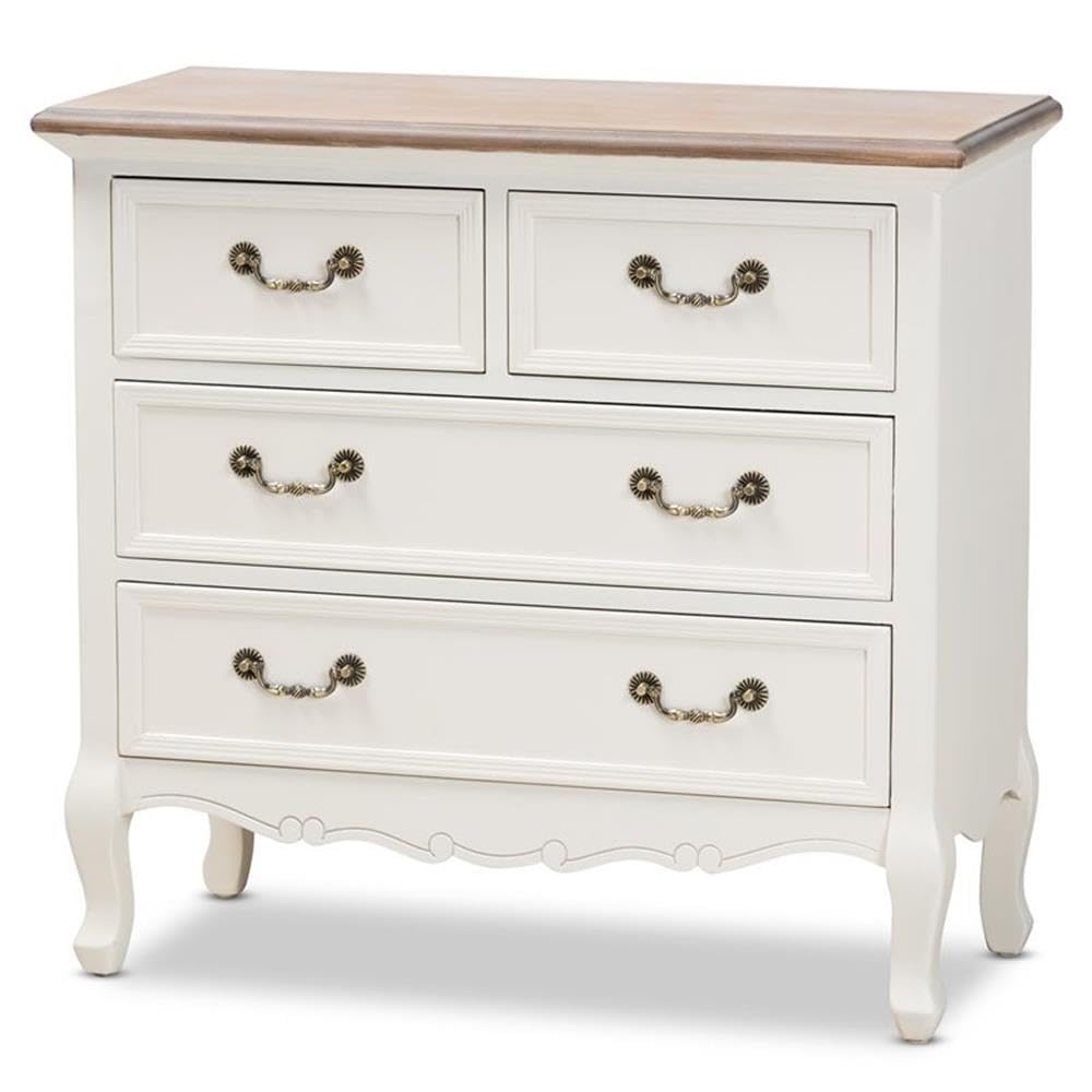 Amalie Antique French Country Cottage Two-Tone White and Oak Finished