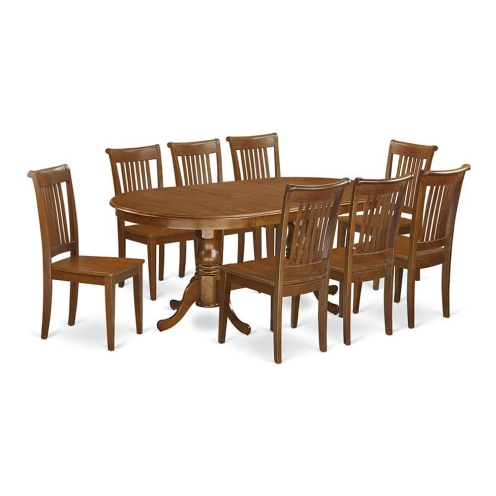 PLPO9-SBR-W 9 Piece Dining Room Furniture Set Includes an Oval Kitchen Table with Butterfly Leaf