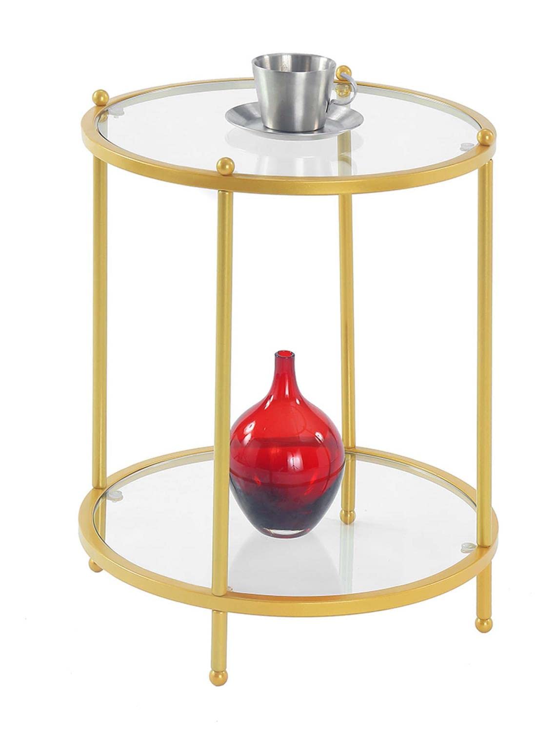 Royal Crest 2 Tier Round End Table, Clear Glass / Gold
