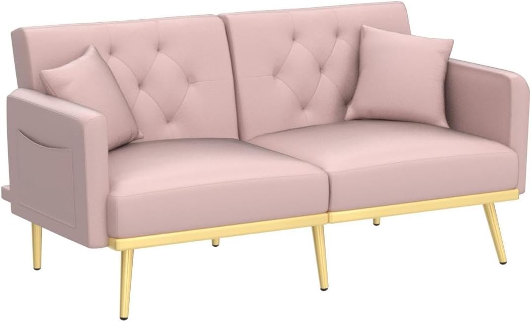 Convertible Futon Sofa Bed, 59-inch Modern Velvet Sleeper Sofa Small Loveseat
