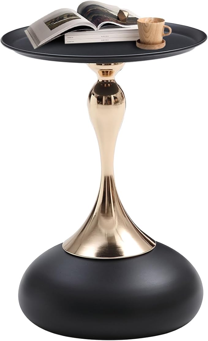 Small Black Round Side Table Pedestal for Small Spaces