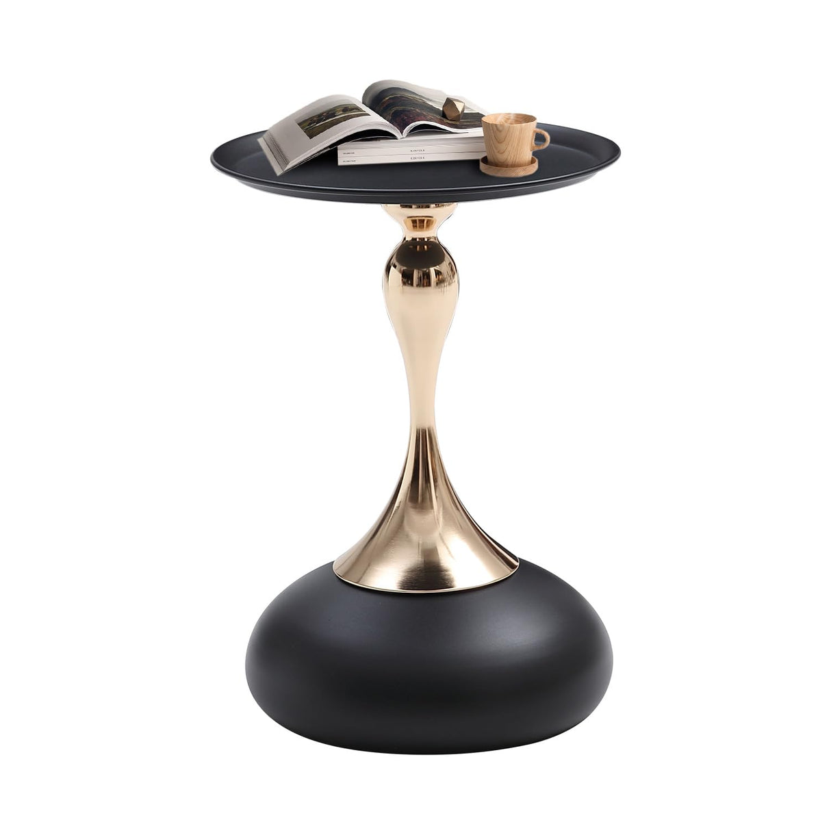 Small Black Round Side Table Pedestal for Small Spaces