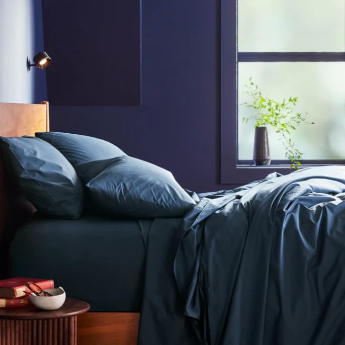 Percale Duvet Cover - 100% Cotton, Full/Queen Size in Abyss Blue