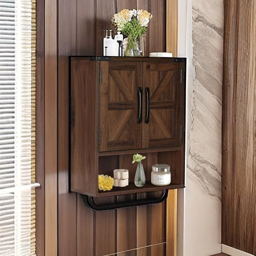Wall Storage Cabinet with Two Barn Door, Rustic Mounted Medicine Cabinet with